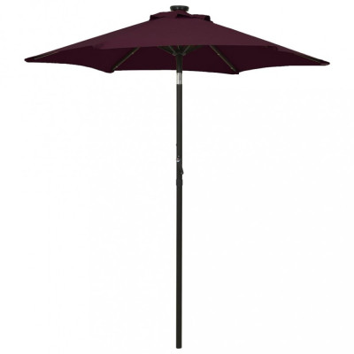 Umbrelă de soare cu lumini LED, roșu bordo, 200x211cm, aluminiu foto