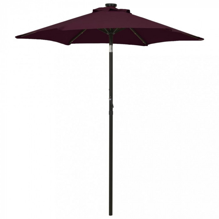 Umbrelă de soare cu lumini LED, roșu bordo, 200x211cm, aluminiu