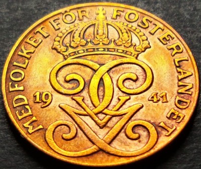 Moneda istorica 2 ORE - SUEDIA, anul 1941 *cod 5269 = GUSTAF V foto