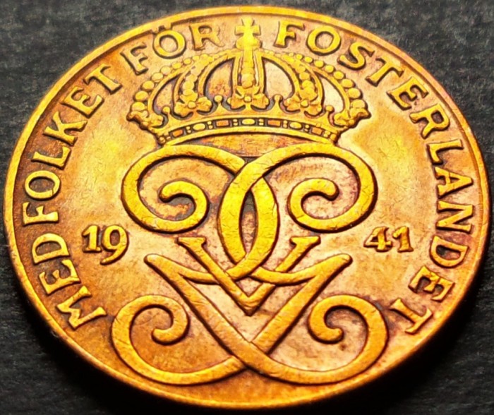 Moneda istorica 2 ORE - SUEDIA, anul 1941 *cod 5269 = GUSTAF V
