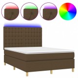 Cumpara ieftin Pat cu arcuri, saltea si LED, maro inchis, 140x200 cm, textil