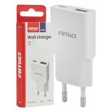 Incarcator retea AMiO 20W GaN cu USB-C si USB-A pentru telefon si tableta