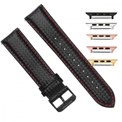 Curea piele, compatibila Apple Watch 10, 42mm, telescoape QR, 20mm, Negru/Rosu foto