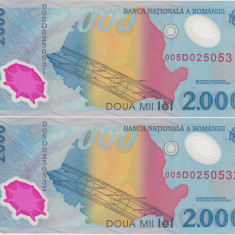 ROMANIA 2 x 2000 lei 1999 UNC Eclipsa consecutive