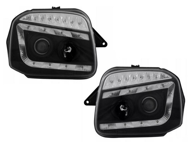 Set faruri Suzuki Jimny (Fj), 09.1998-12.2018, partea Stanga+Dreapta, Tuning, Fata, cu lentile; H1+H3; manual/electric; negru; tuning; fara omologare