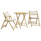 Cumpara ieftin Set de bistro pliabil, 3 piese, cu perne alb crem, bambus