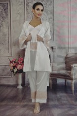 V581RR-2 Set 3 piese lenjerie eleganta tip pijama din maieu, pantaloni lungi si halat