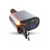 Incarcator auto multiplu 4 in 1, THD, incarcare rapida, putere maxima 66W, afisaj digital, design cu doua cabluri retractabile UCB Type C si Apple, 2