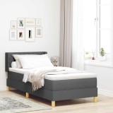 VidaXL Pat Box Spring cu saltea , gri &icirc;nchis, 100 x 200 cm, textil