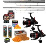 Set pescuit Benzar Classic Method Accesorii pescuit &gt; Nada si momeli, 2 lansete de 3.6m cu 2 mulinete benzar si accesorii