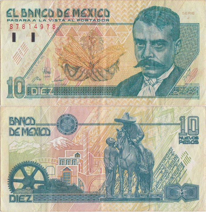 1992 (10 Decembrie), 10 Nuevos Pesos (P-99a.10) - Mexic
