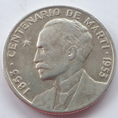 Cuba 25 centavos 1953 argint Centenario de Marti foto