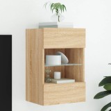 Comodă TV de perete cu lumini LED, stejar sonoma, 40x30x60,5 cm