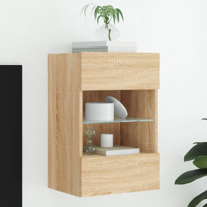 Comodă TV de perete cu lumini LED, stejar sonoma, 40x30x60,5 cm