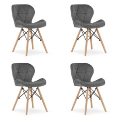 Set 4 scaune stil scandinav, Artool, Lago Velvet, catifea, lemn, gri, 48x52.5x74 cm