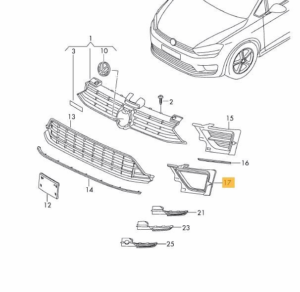 Suport proiector ceata VW Golf Sportsvan, 02.2014-, Rama Bara fata, Fata, partea Dreapta, Aftermarket