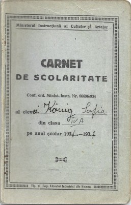 A3665N Carnet de scolaritate, Liceul de fete Oltea Doamna, Cernăuți, 1936 foto