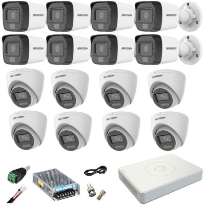 Sistem supraveghere mixt 16 camere Hikvision 2MP Dual Light DVR 4MP cu accesorii incluse SafetyGuard Surveillance foto