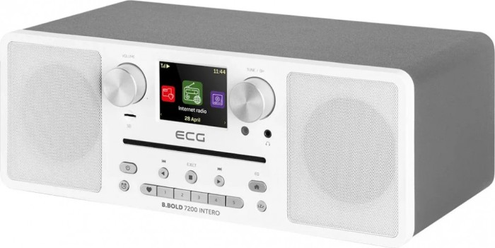 Internet radio ECG B.BOLD 7200 Intero White, FM + DAB, stereo 2 &times; 10 W, CD audio si MP3,Bluetooth, USB, carcasa lemn, alb