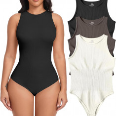 AR Femei Bodysuits 3 bucată Tank Topuri cu nervuri fără mâneci Sexy One Piece Ha