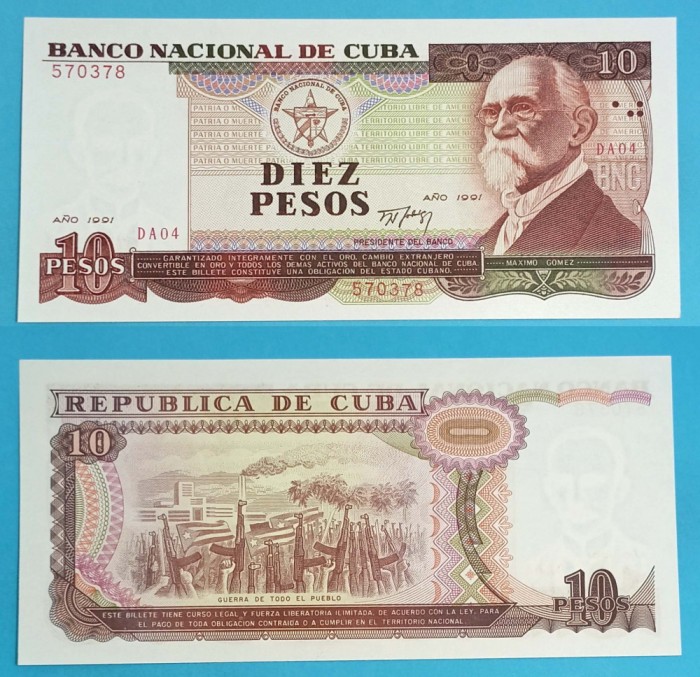 Cuba 10 Pesos 1991 &#039;Guerra de todo el Pueblo&#039; UNC serie: DA04 570378 p#109