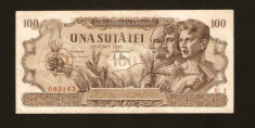 ROMANIA 100 Lei IUNIE 1947 . XF- . Destul de rara in aceasta stare foto