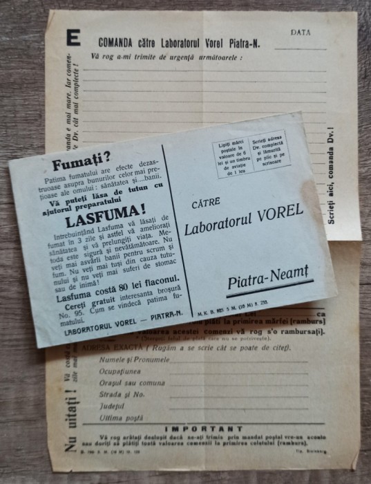 Reclame Laboratorul Vorel Piata Neamt si medicament anti-fumat LASFUMA