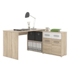 Birou PC din pal maro stejar sonoma alb Rafael 138x139x77 cm