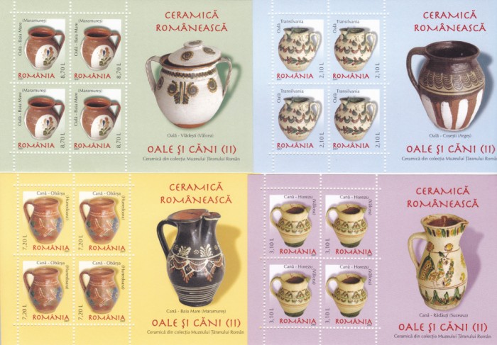 CERAMICA ROMANEASCA OALE SI CANI II,SET 4 BLOCURI,2007, Lp.1788a,MNH ** ROMANIA