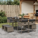 Set mobilier gradina Gossi, 9 piese, poliratan gri, perne incluse, blat sticla