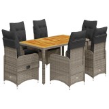 Cumpara ieftin Set bistro de gradina cu perne, 7 piese, gri, poliratan