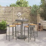 VidaXL Set bar pentru grădină, 5 piese, gri, poliratan/lemn acacia