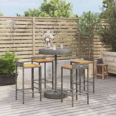 vidaXL Set bar pentru grădină, 5 piese, gri, poliratan/lemn acacia 3187717 foto