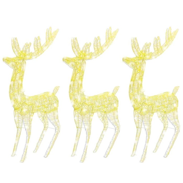 Ren de Craciun 250 LED-uri, 3 buc., alb cald, 180 cm, acril XXL