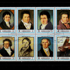 (S46) Ajman 1972 ,"Ludwig van Beethoven", serie completa in bloc , stampilata