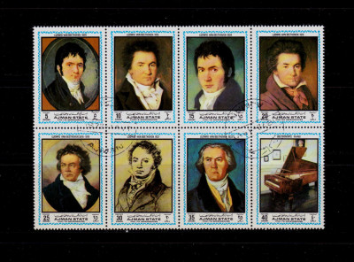 (S46) Ajman 1972 ,&amp;quot;Ludwig van Beethoven&amp;quot;, serie completa in bloc , stampilata foto