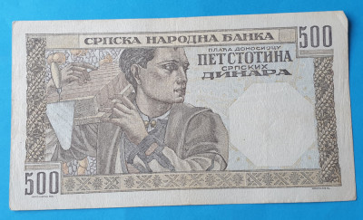 Bancnota - Jugoslavia 500 Dinari 1941 - circulata in stare buna foto