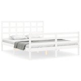 Cumpara ieftin Cadru de pat cu tablie, alb, 160x200 cm, lemn masiv