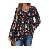 Tricou casual de iarnă pentru femei cu m&acirc;neci lungi, oversize, decolteu &icirc;n V, ușor