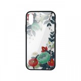 Carcasa Sticla iPhone XS Max Just Must Glass Diamond Print Orange &amp; Green Flowers