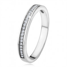 Verighetă din argint 925, model îngust, linie orizontală cu ştrasuri transparente - Marime inel: 65