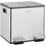 HOMCOM Coș de gunoi de bucătărie dublu, 2 x 15L, 2 coperți cu &icirc;nchidere ușoară, găleți interioare detașabile și m&acirc;nere | Aosom Romania