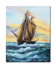 Tablou cu velier pictat manual 50x40cm pictura ulei pe panza, Constantin Feraru