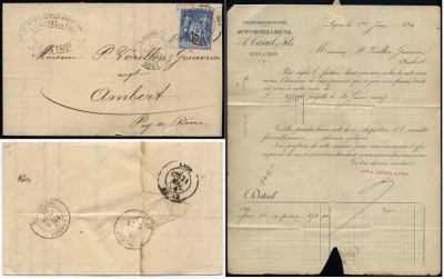 France 1884 Postal History Rare Cover + Content Lyon to Ambert DB.311 foto