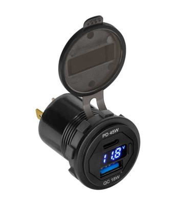 Mufa montaj incarcare auto 12-24V - USB + USB type C PD QC 3.0 63W cu display PY-CHR0007 foto