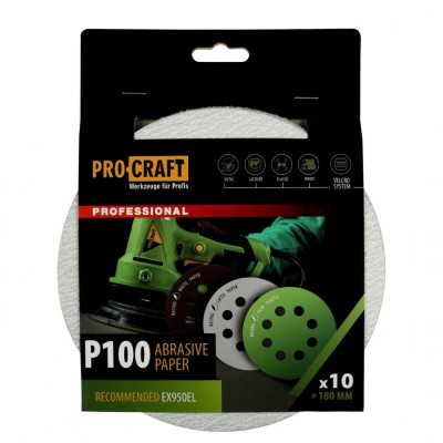 Disc abraziv pentru slefuitor cu excentric KB180.100 PROCRAFT (10 buc) Diametru: 180 mm, Granulatie: P100 Innovative ReliableTools foto