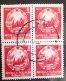 Cumpara ieftin Romania 1953 Lp 339 stema cu stea, bloc de 4 timbre, 5b rosu ștampilate, Stampilat