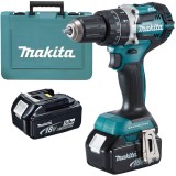 Makita DHP484RTE - Masina de gaurit si insurubat cu percutie cu 2 acumulatori Li-Ion 18 V 5 Ah 54 Nm motor fara perii led iluminare valiza plastic