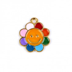 Pandantiv decorativ metalic diametru 16 mm, Floare multicolor