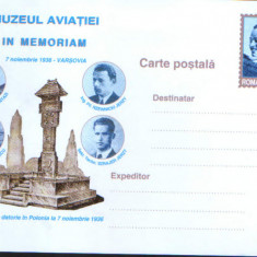 Romania - Intreg postal CP necirculat 2001- Muzeul Aviatiei,In Memoriam